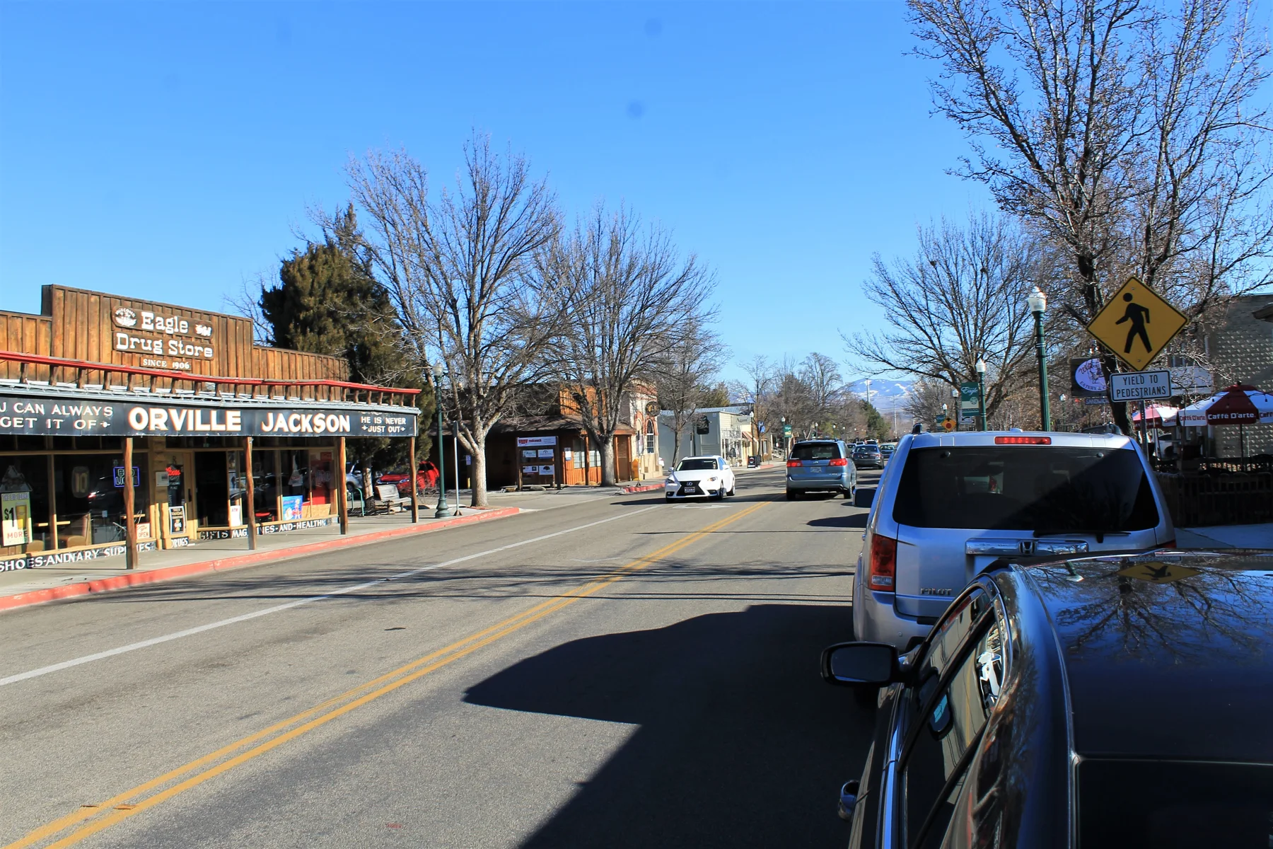 Local storefronts in downtown Eagle, Idaho